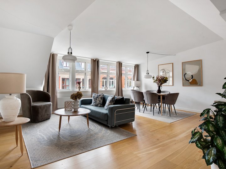 桑德斯叶子 - 带城市景观的珍贵2卧室公寓。(Sanders Leaves - Precious Two-Bedroom Penthouse in Downtown Copenhagen)